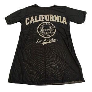Black California Los Angeles Sheer Mesh T-Shirt Dress Tunic Cover Up Large